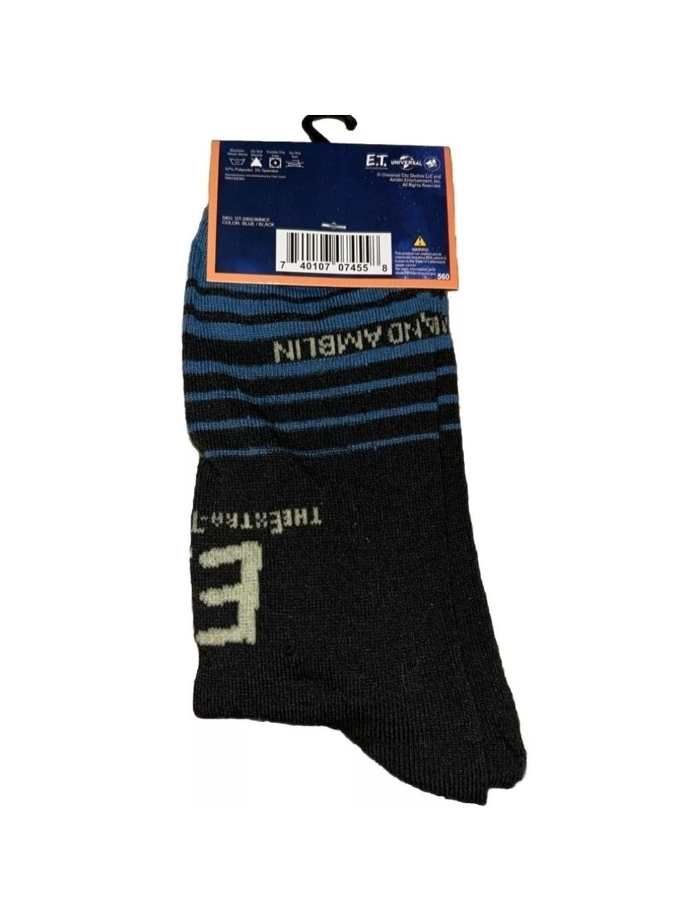 4/$25 E.T. Themed Novelty Crew Socks in Blue and Black Unisex New ET The Movie - Picture 2 of 5